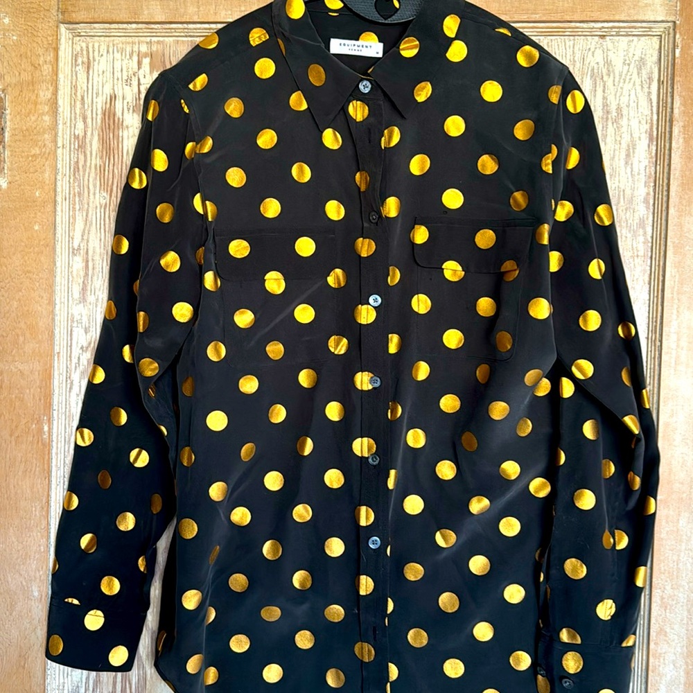 Equipment Gun Metal Grey Silk long sleeve button up signature blouse